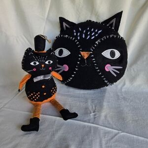 Target Halloween Black Cat Felt Plush Soft Decor Retro Hyde and Eek Set of 2